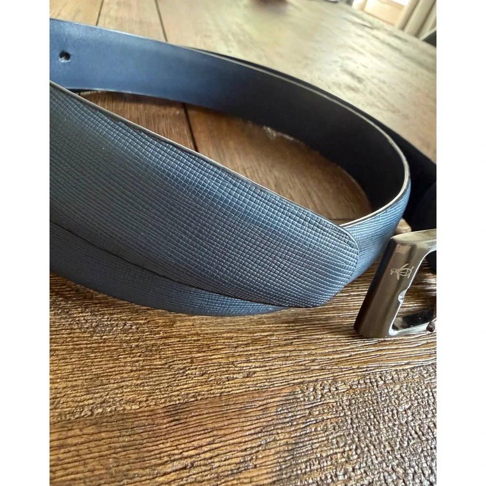 Original Penguin Textured Leather Belt Blue 36 Casual Preppy